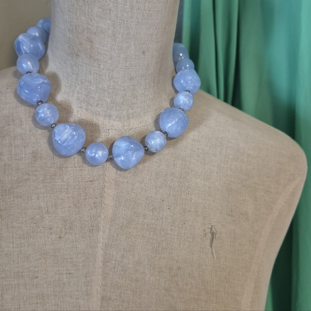 Vintage Chunky Blue Bead Necklace